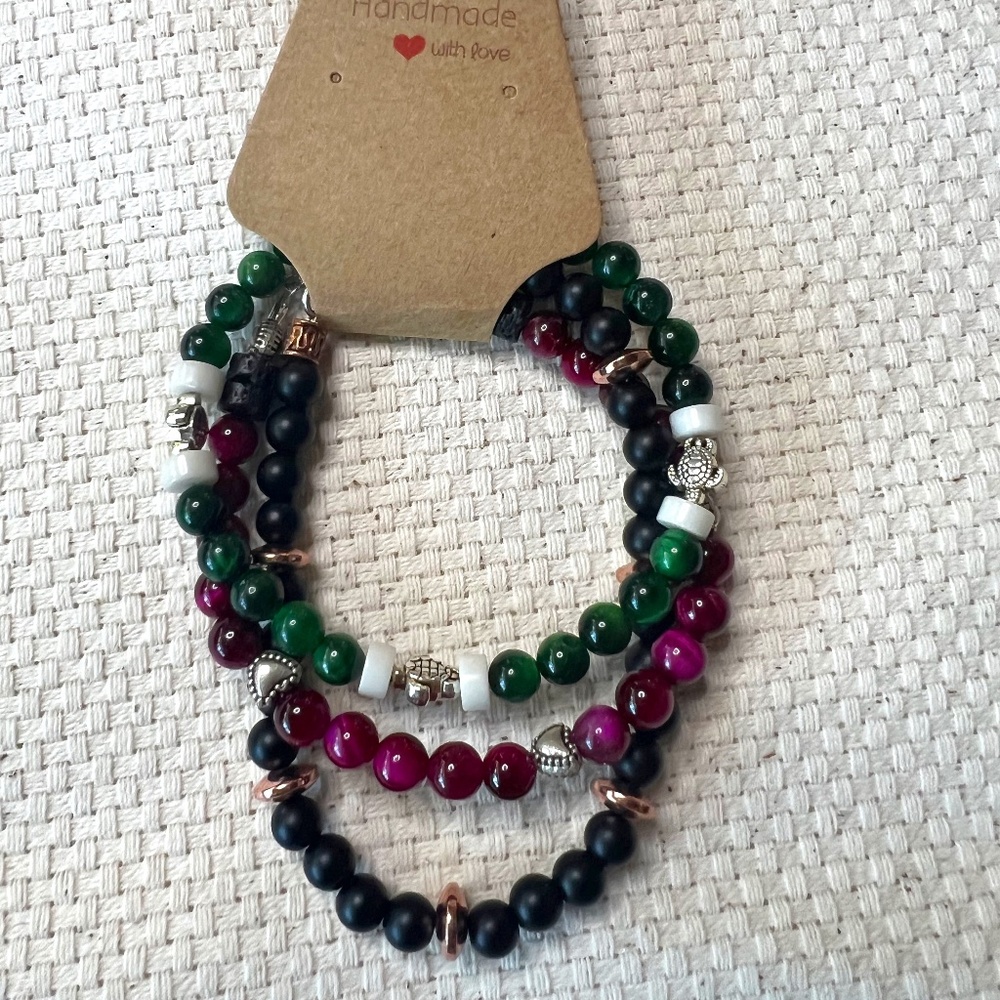 Bracelet Set (3) Cats Eye Beads- Handmade